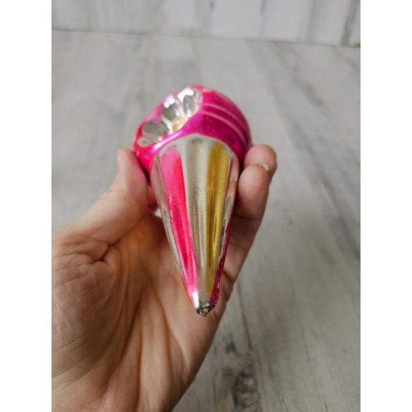 Vintage pink indent ice cream snow cone ball ornament mercury glass Xmas tree - Picture 10 of 10